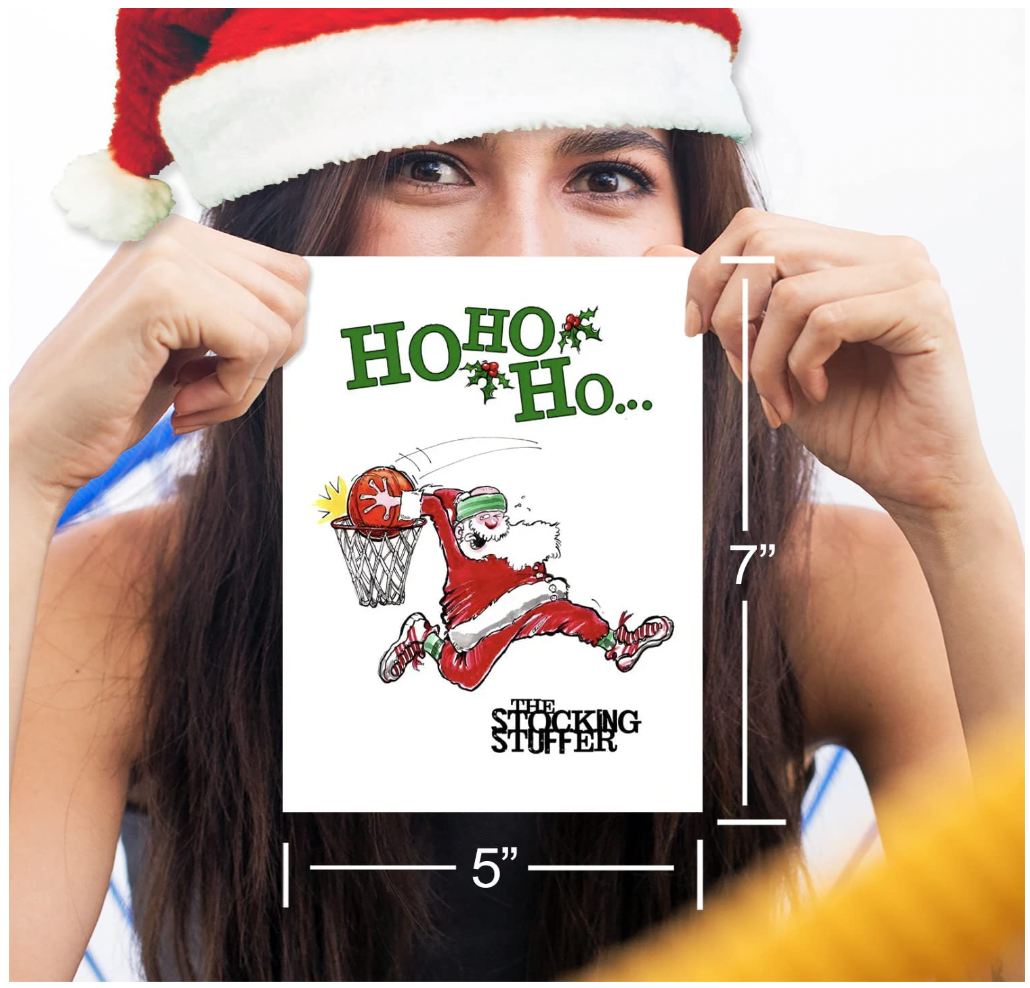 Santa Sports "The Stocking Stuffer" Basketball Christmas 5x7 Greeting Card 3-Pack