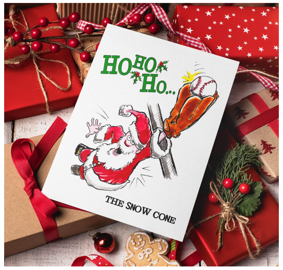 Santa Sports "The Snow Cone" Baseball Christmas 5x7 Greeting Card 3-Pack