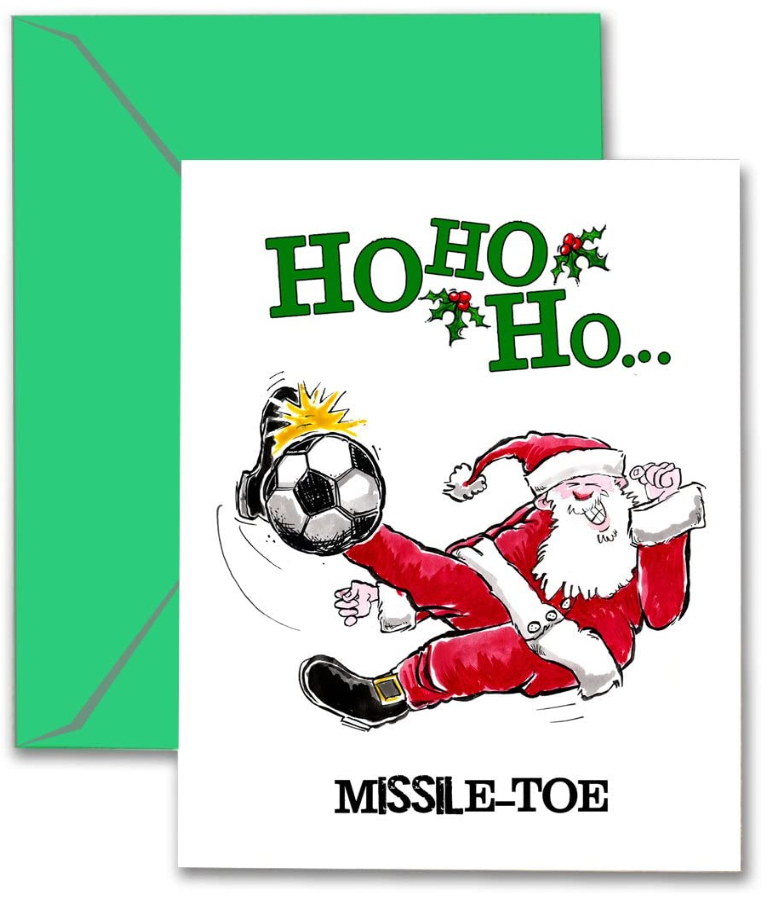 Santa Sports "Missile Toe" Soccer Christmas 5x7 Greeting Card 3-Pack