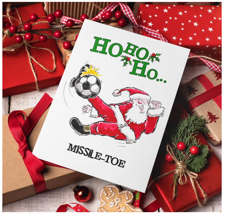 Santa Sports "Missile Toe" Soccer Christmas 5x7 Greeting Card 3-Pack