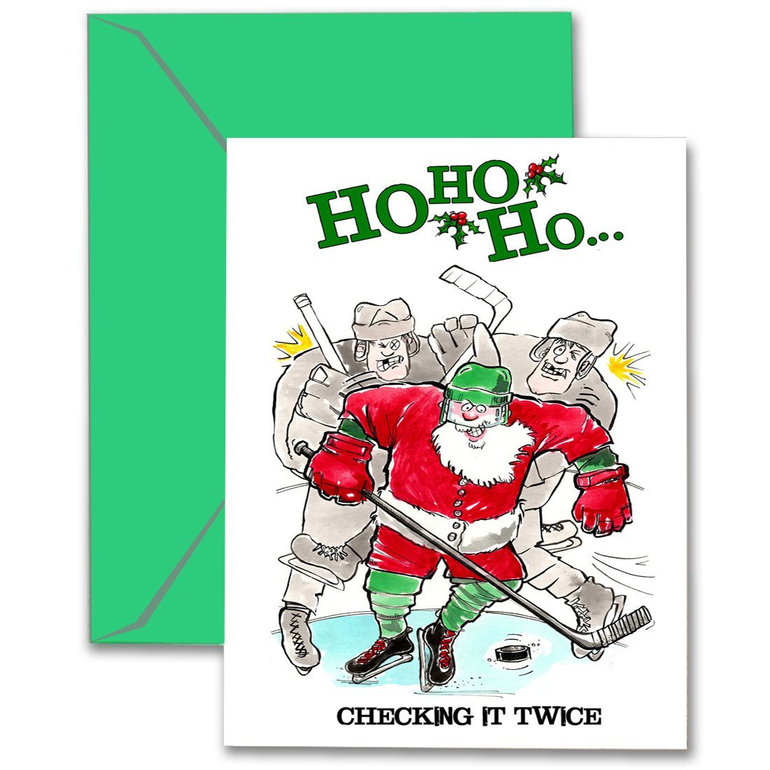 HOCKEY Christmas Cards "Checking It Twice" (3-Pack, 5"x7") Sports Powercards Greeting Cards 3-Pack
