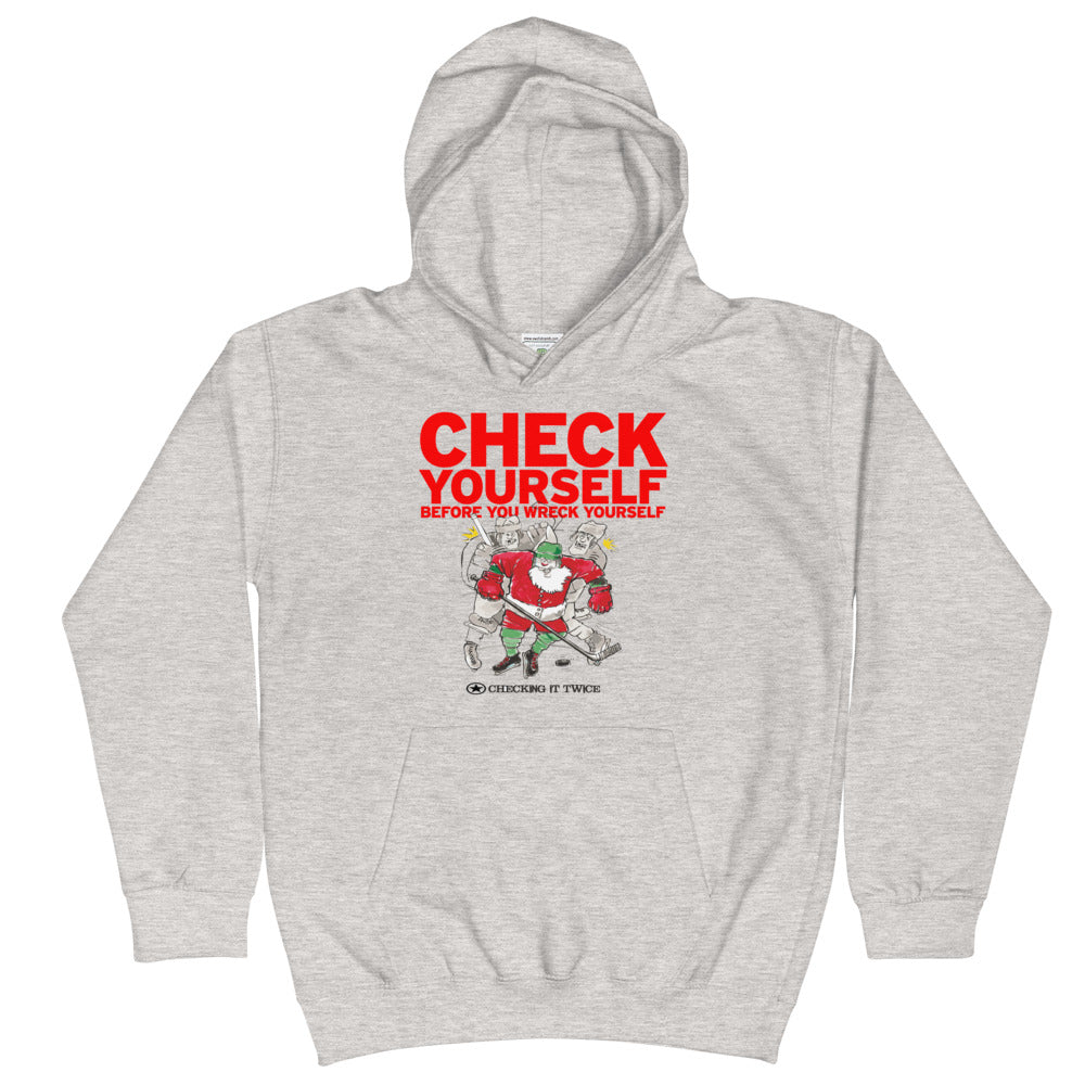 CHECKING IT TWICE Santa Hockey Kids Hoodie