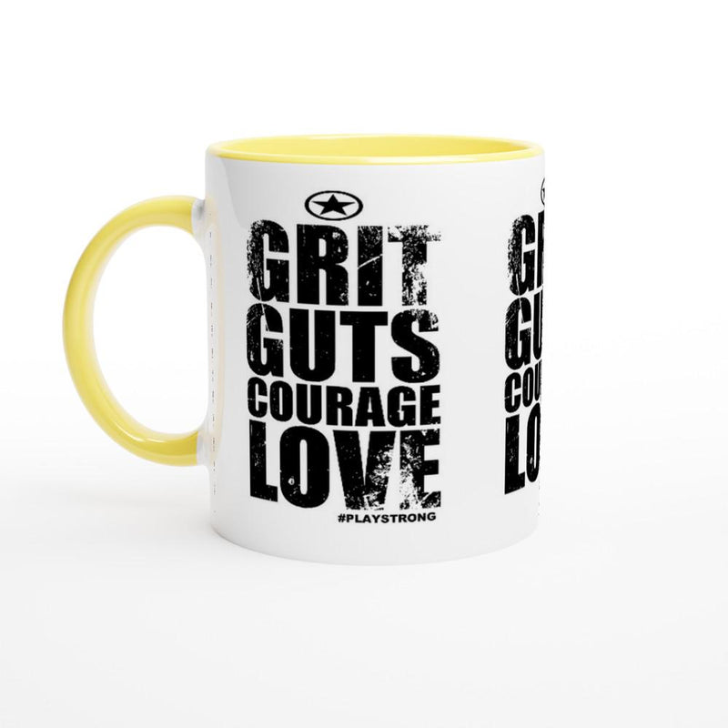 GRIT Guts COURAGE LOVE Empower Words White 11oz Ceramic Mug with Color Inside