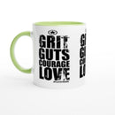 GRIT Guts COURAGE LOVE Empower Words White 11oz Ceramic Mug with Color Inside