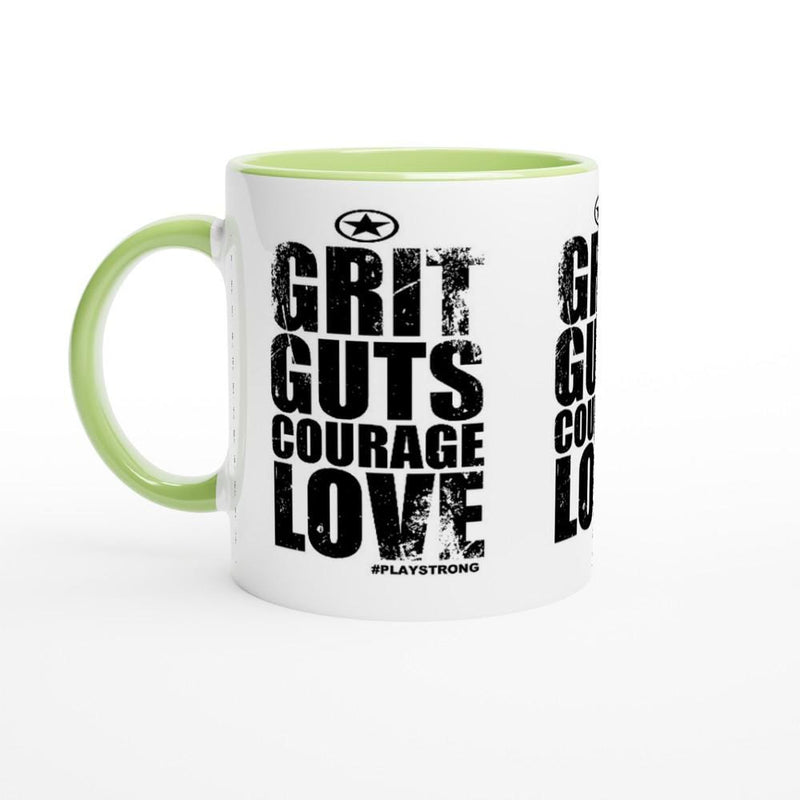 GRIT Guts COURAGE LOVE Empower Words White 11oz Ceramic Mug with Color Inside