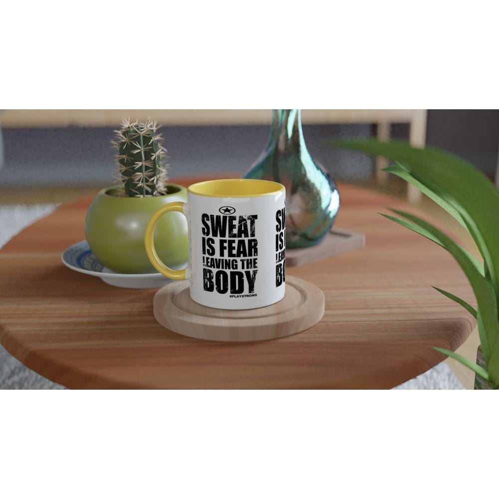 SWEAT IS FEAR Leaving The Body Empower Words White 11oz Ceramic Mug with Color Inside