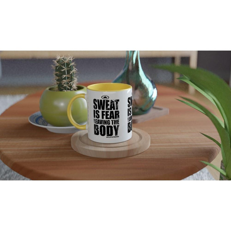 SWEAT IS FEAR Leaving The Body Empower Words White 11oz Ceramic Mug with Color Inside