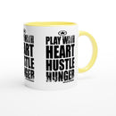 HEART HUSTLE HUNGER Empower Words White 11oz Ceramic Mug with Color Inside