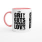 GRIT Guts COURAGE LOVE Empower Words White 11oz Ceramic Mug with Color Inside