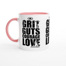 GRIT Guts COURAGE LOVE Empower Words White 11oz Ceramic Mug with Color Inside