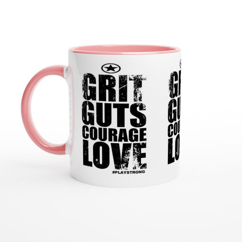 GRIT Guts COURAGE LOVE Empower Words White 11oz Ceramic Mug with Color Inside