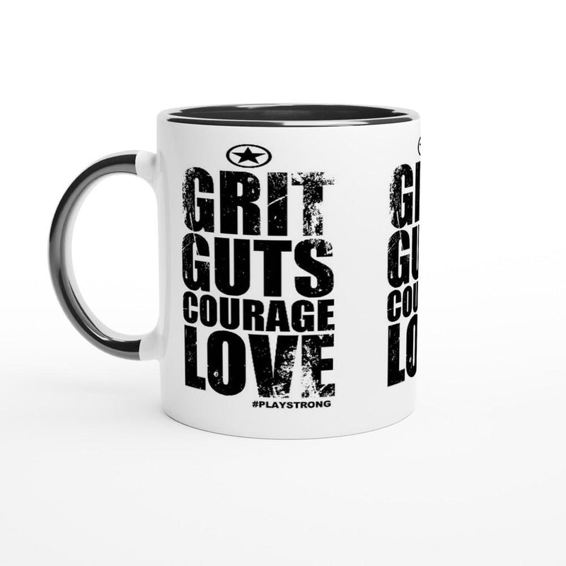 GRIT Guts COURAGE LOVE Empower Words White 11oz Ceramic Mug with Color Inside