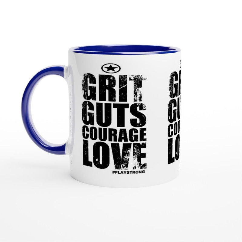 GRIT Guts COURAGE LOVE Empower Words White 11oz Ceramic Mug with Color Inside