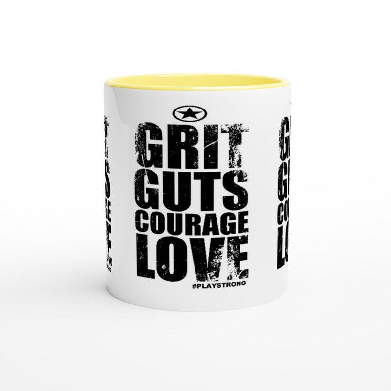 GRIT Guts COURAGE LOVE Empower Words White 11oz Ceramic Mug with Color Inside