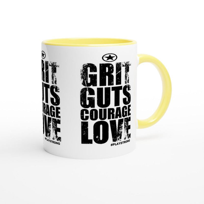 GRIT Guts COURAGE LOVE Empower Words White 11oz Ceramic Mug with Color Inside