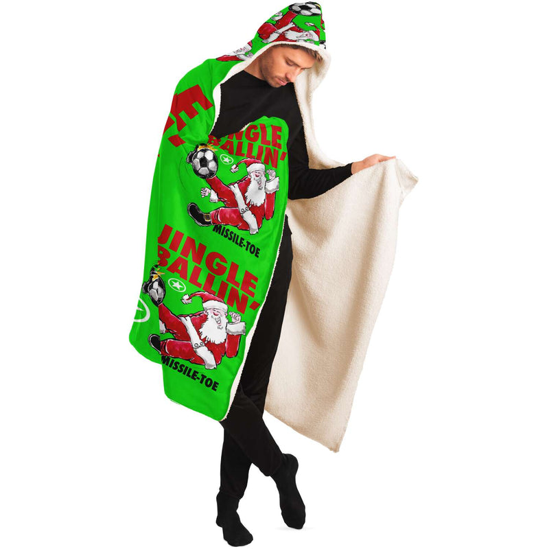 Jingle Ballin' SOCCER Super-Comfy-Cozy Hooded Sherpa Blanket Perfect Christmas Gift for Soccer Fanatics!