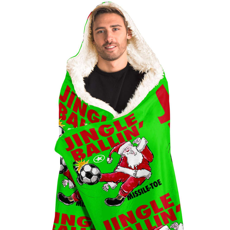 Jingle Ballin' SOCCER Super-Comfy-Cozy Hooded Sherpa Blanket Perfect Christmas Gift for Soccer Fanatics!