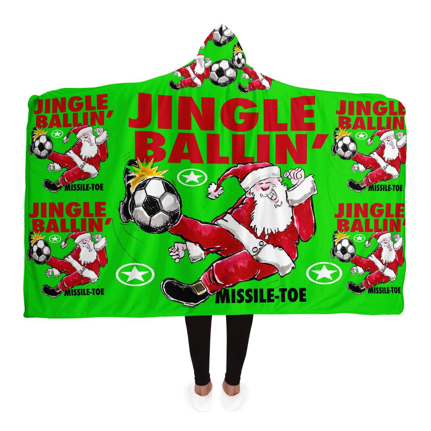 Jingle Ballin' SOCCER Super-Comfy-Cozy Hooded Sherpa Blanket Perfect Christmas Gift for Soccer Fanatics!