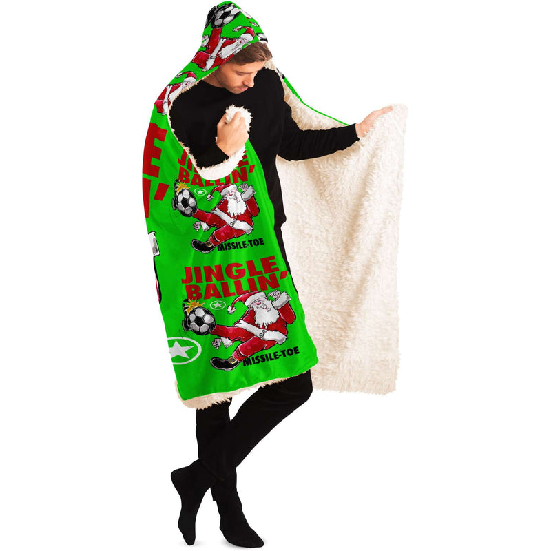 Jingle Ballin' SOCCER Super-Comfy-Cozy Hooded Sherpa Blanket Perfect Christmas Gift for Soccer Fanatics!