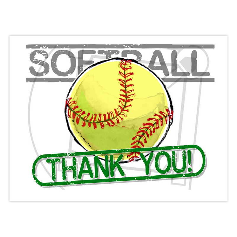 SOFTBALL Thank You Note Cards 12-Pack (4.25" x 5.5") Illustrated Sports Thank You Note Cards