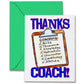 THANKS COACH! Clipboard 3-PACK SPORTS POWERCARD Greeting Card Stationery (5x7) Perfect cards for youth sports - Your coaches will love 'em!