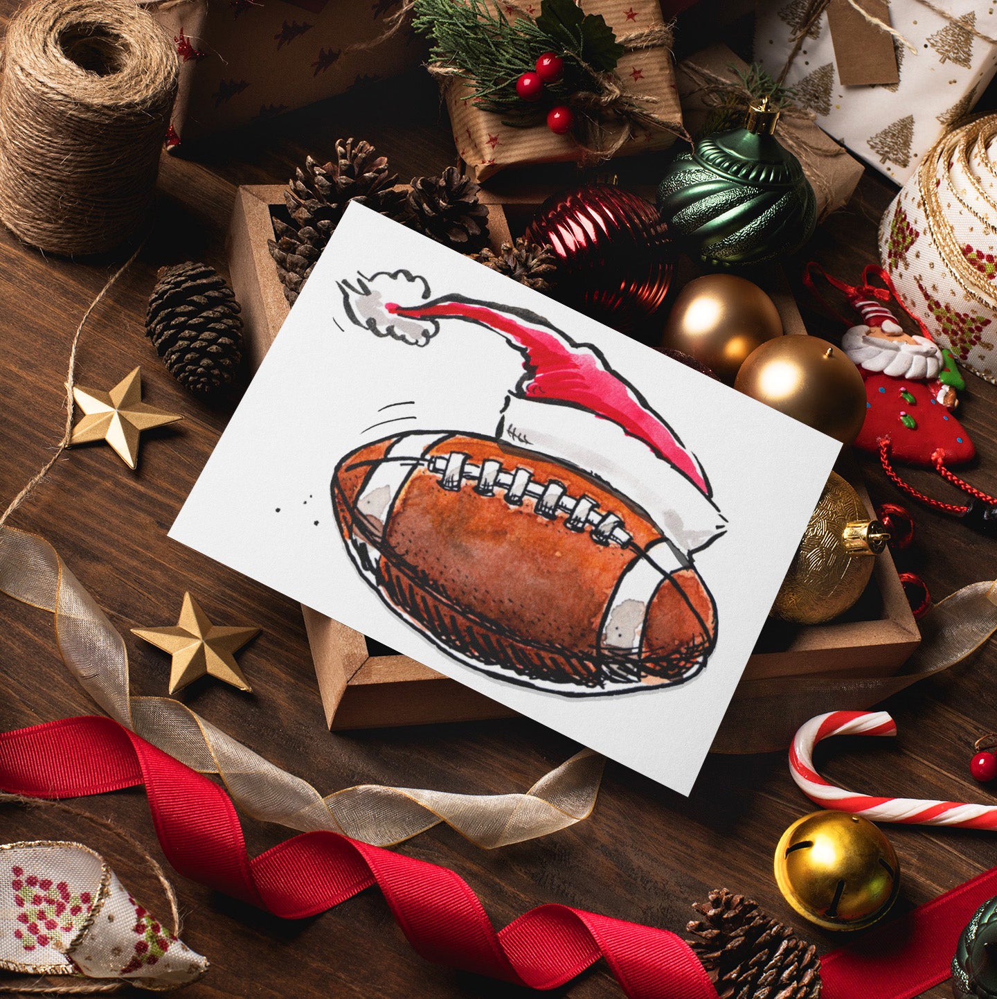 Santa Sports "Jingle Ballin'" Football Christmas Notecards and Envelopes 12-Pack
