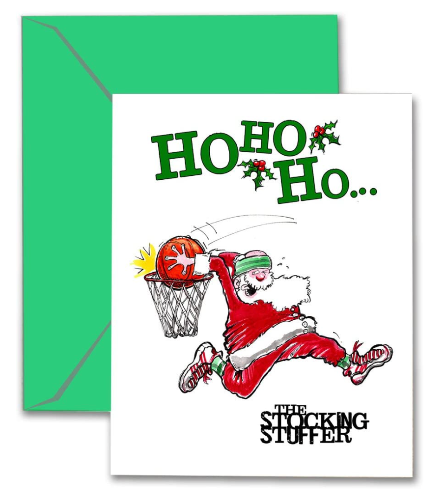 Santa Sports "The Stocking Stuffer" Basketball Christmas 5x7 Greeting Card 3-Pack