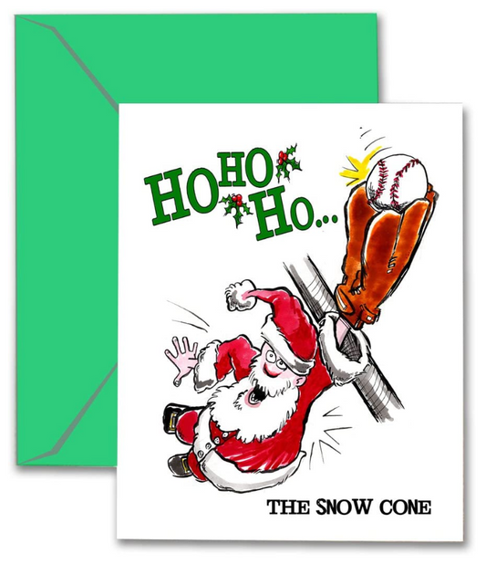 Santa Sports "The Snow Cone" Baseball Christmas 5x7 Greeting Card 3-Pack