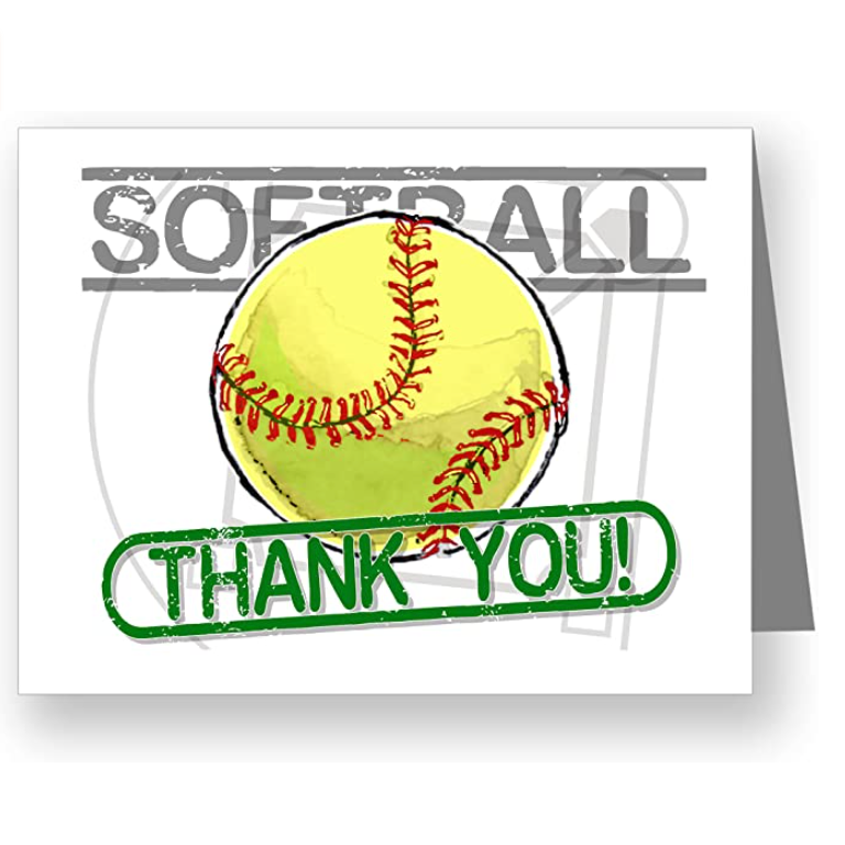 SOFTBALL Thank You Note Cards 12-Pack (4.25" x 5.5") Illustrated Sports Thank You Note Cards