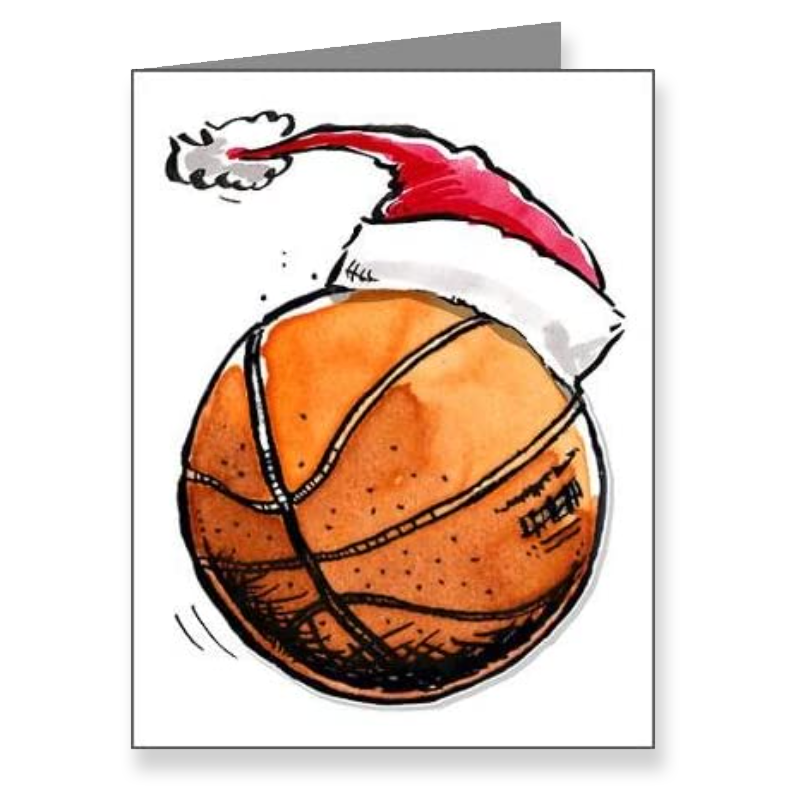 BASKETBALL Christmas "Have A Ball!" Note Cards (4.25"x5.5") 12-PACK