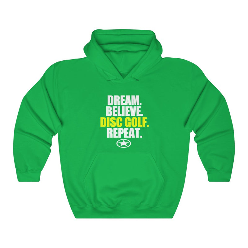 DREAM. BELIEVE. DISC GOLF. REPEAT. Unisex Heavy Blend™ Hooded Sweatshirt