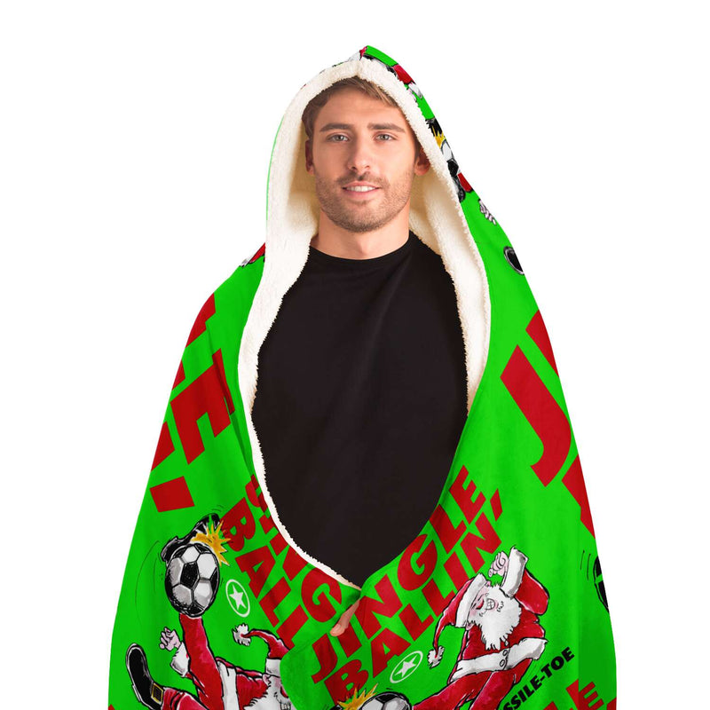 Jingle Ballin' SOCCER Super-Comfy-Cozy Hooded Sherpa Blanket Perfect Christmas Gift for Soccer Fanatics!