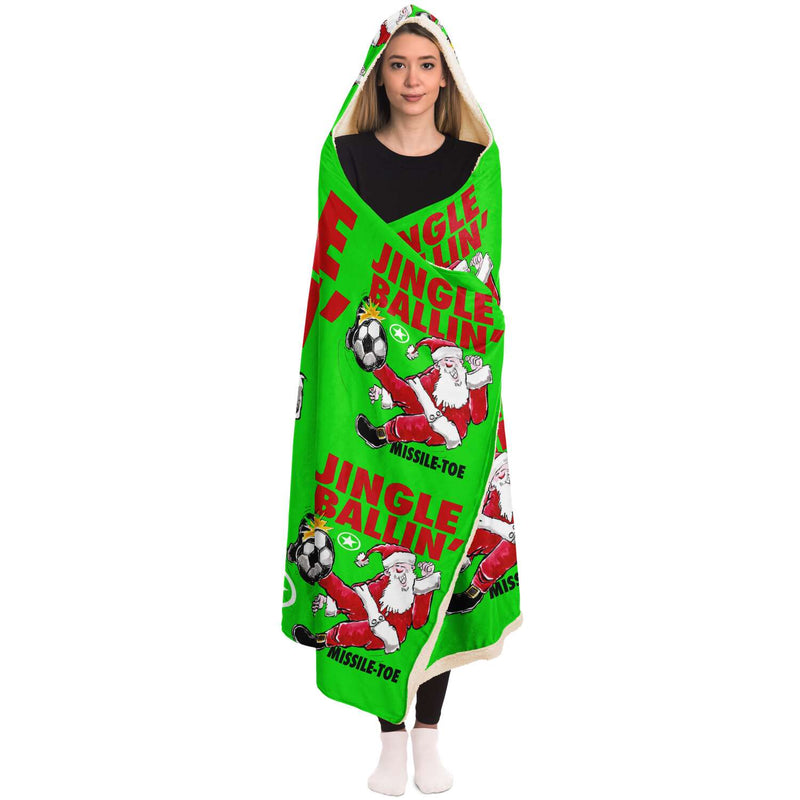 Jingle Ballin' SOCCER Super-Comfy-Cozy Hooded Sherpa Blanket Perfect Christmas Gift for Soccer Fanatics!