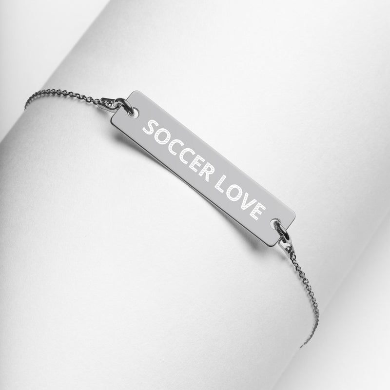 SOCCER LOVE Engraved Silver Bar Chain Necklace