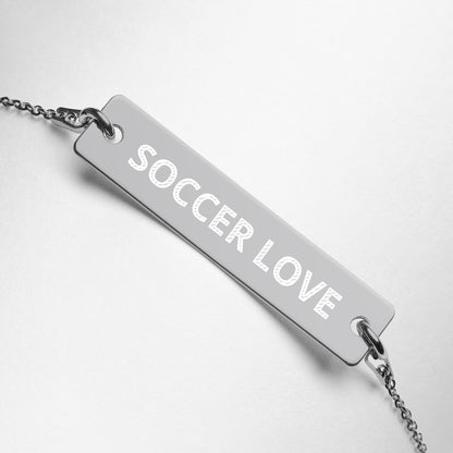 SOCCER LOVE Engraved Silver Bar Chain Necklace