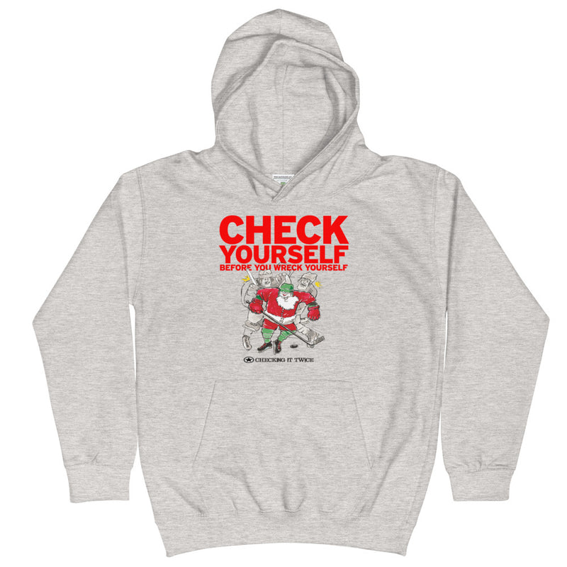 CHECKING IT TWICE Santa Hockey Kids Hoodie