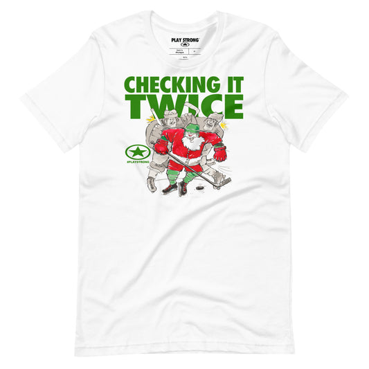 CHECKING IT TWICE HOCKEY Santa Sports #playstrong Short-Sleeve Unisex T-Shirt