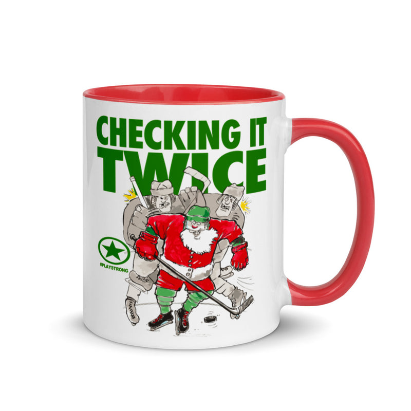CHECKING IT TWICE HOCKEY Santa Sports Mug with Color Inside