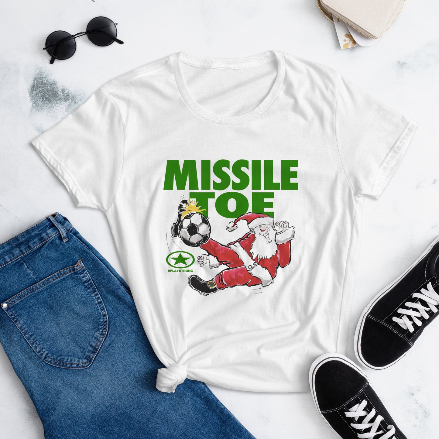 Santa Sports "Missile Toe" Soccer Women's short sleeve t-shirt